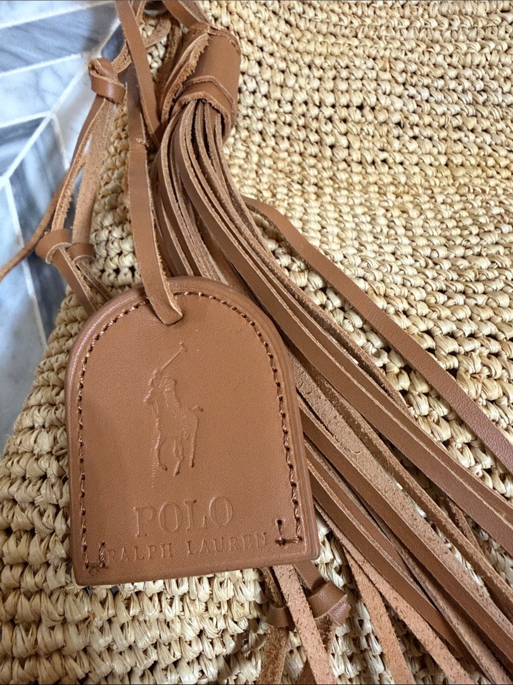 Polo by Ralph Lauren Natural Straw Hobo with Tan Leather Trim - Picture 3 of 5